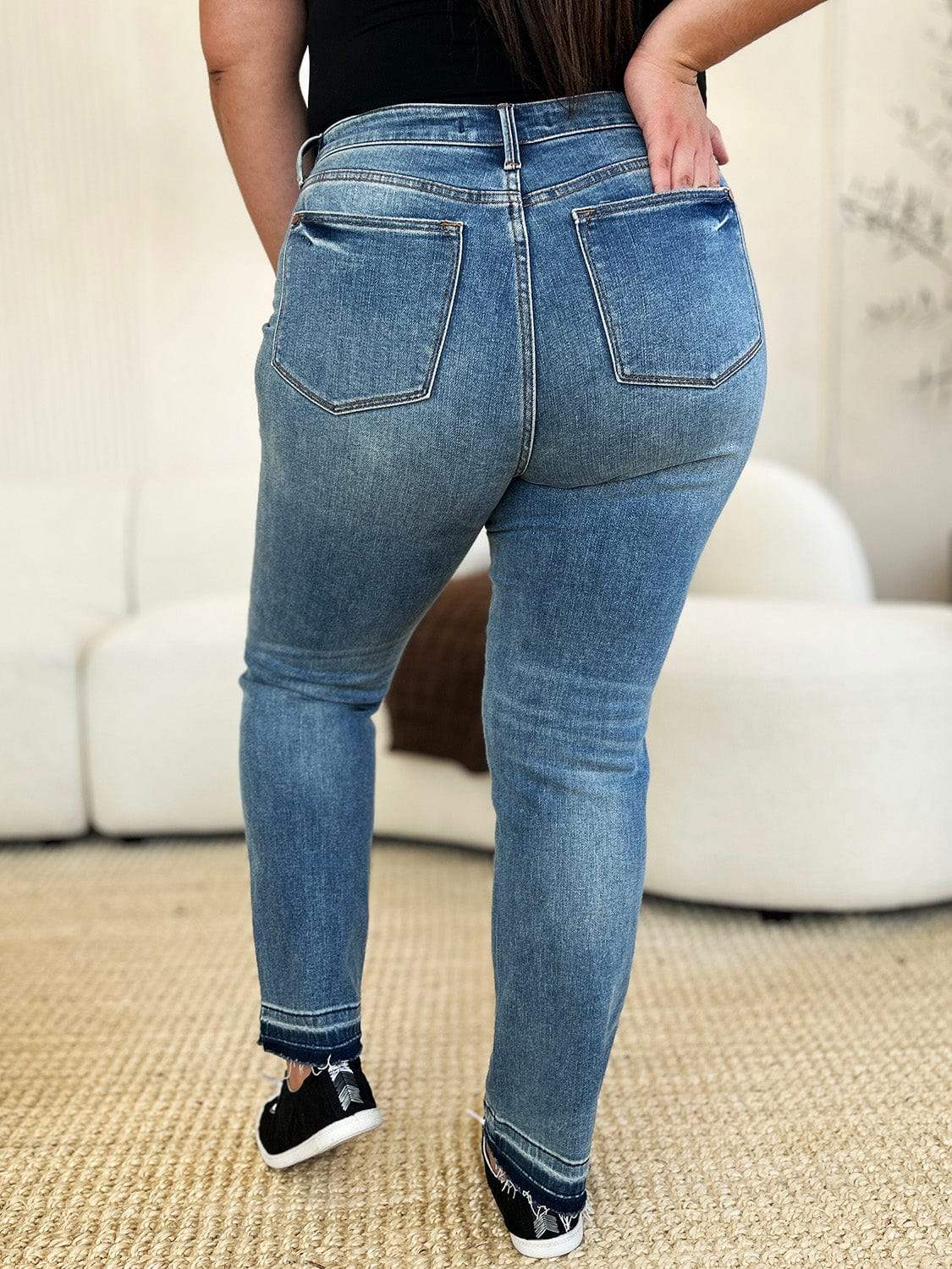 Judy Blue Full Size Mid Rise Rigid Magic Release Hem Jeans - Trendsi - Flyclothing LLC