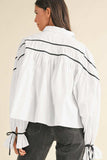Ribbon Bowtie Collared Neck Flounce Sleeve Shirt - Trendsi - Flyclothing LLC