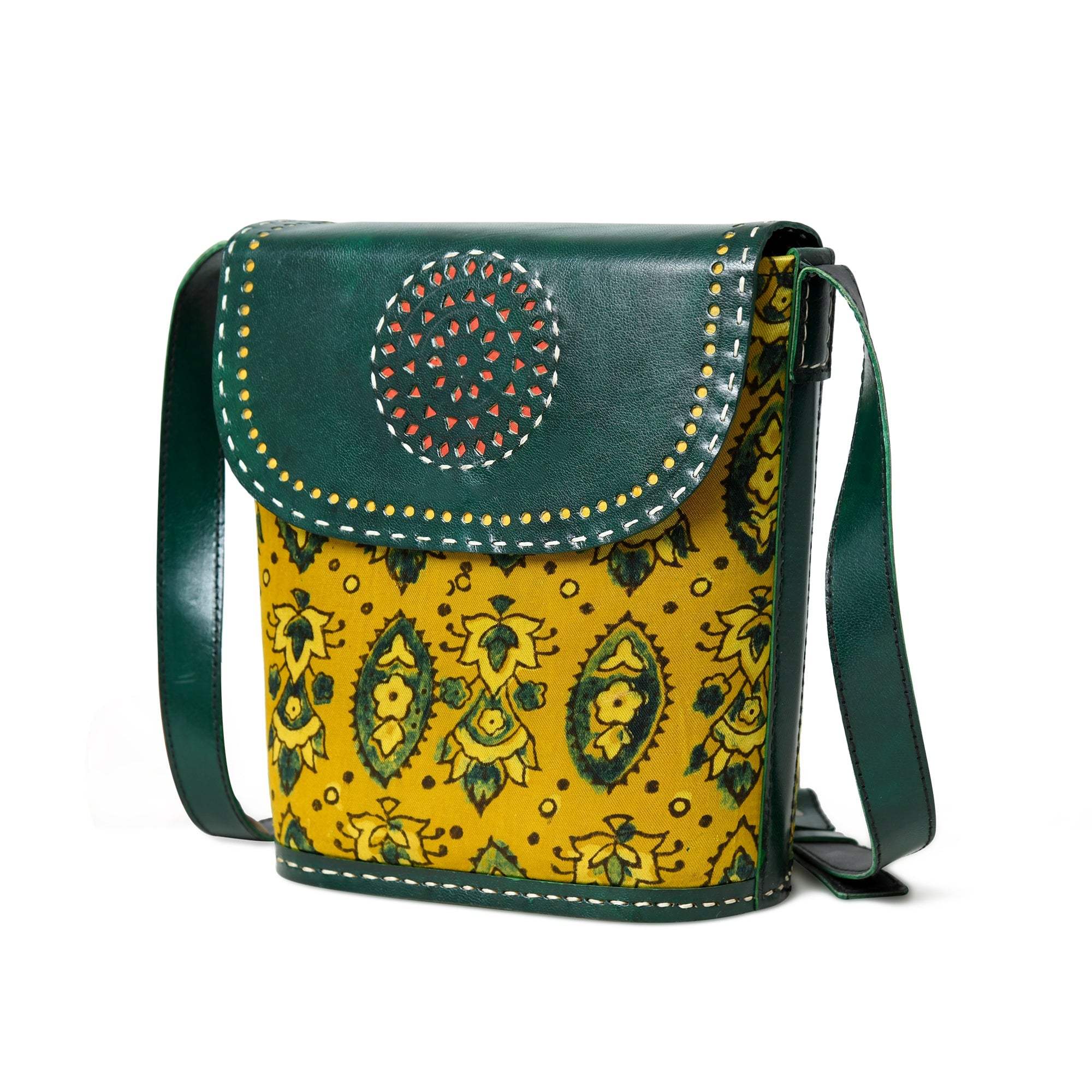 Vibrant Heritage Ajrakh Satchel - Classy Leather Bags - Flyclothing LLC