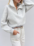 Half Zip Long Sleeve Sweatshirt - Trendsi