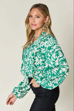 Double Take Full Size Printed Ruffle Trim Balloon Sleeve Shirt - Trendsi - Flyclothing LLC