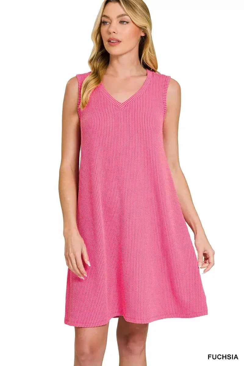Zenana Raised Rib Sleeveless Mini Dress - Trendsi - Flyclothing LLC