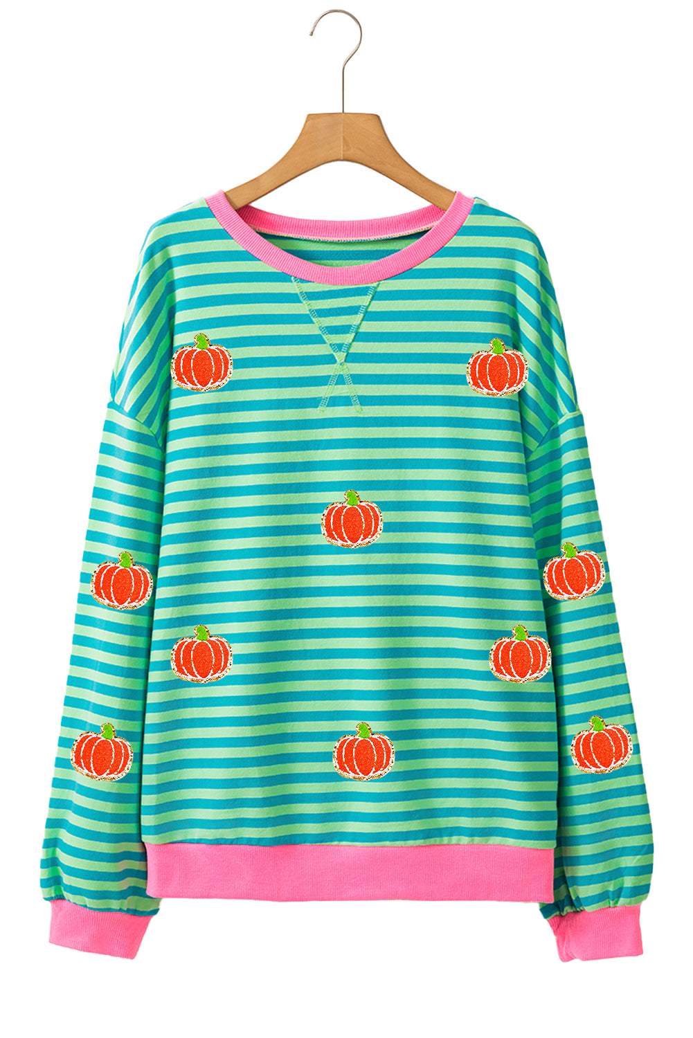 Pumpkin Striped Long Sleeve Sweatshirt - Trendsi - Flyclothing LLC