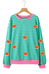 Pumpkin Striped Long Sleeve Sweatshirt - Trendsi - Flyclothing LLC