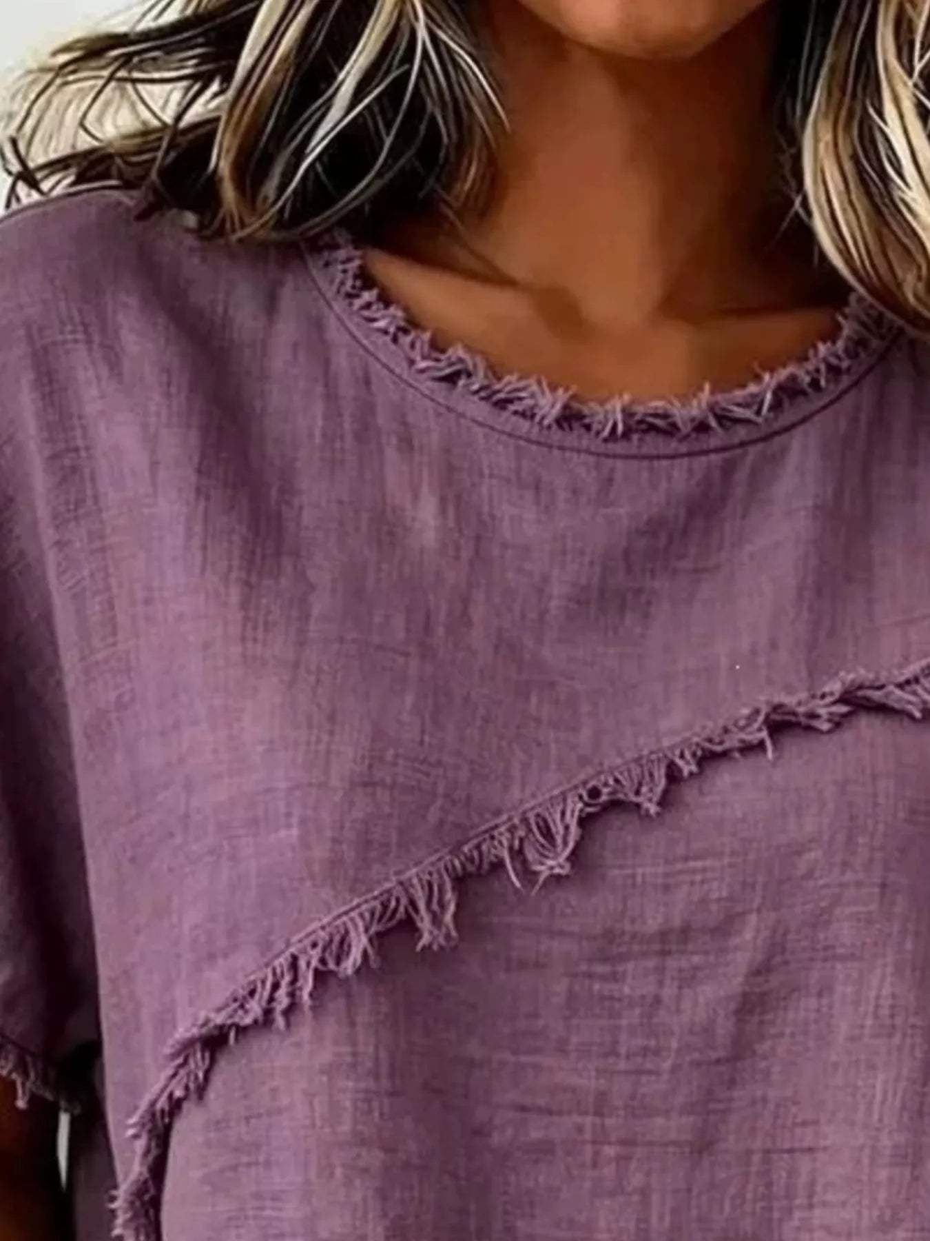 Full Size Frayed Hem Short Sleeve Top Plus Size - Trendsi - Flyclothing LLC