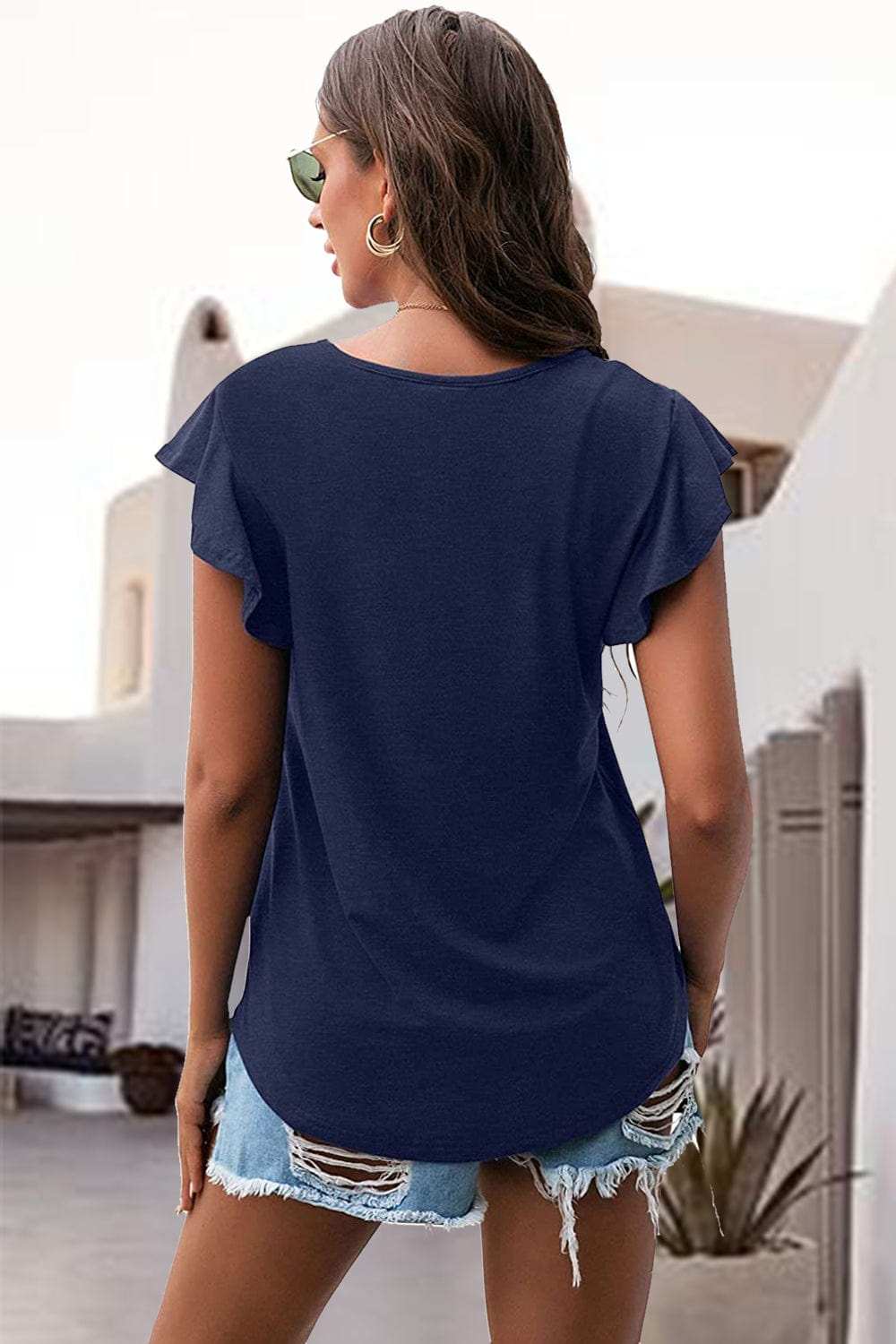 Ruffled Round Neck Cap Sleeve Blouse - Trendsi - Flyclothing LLC