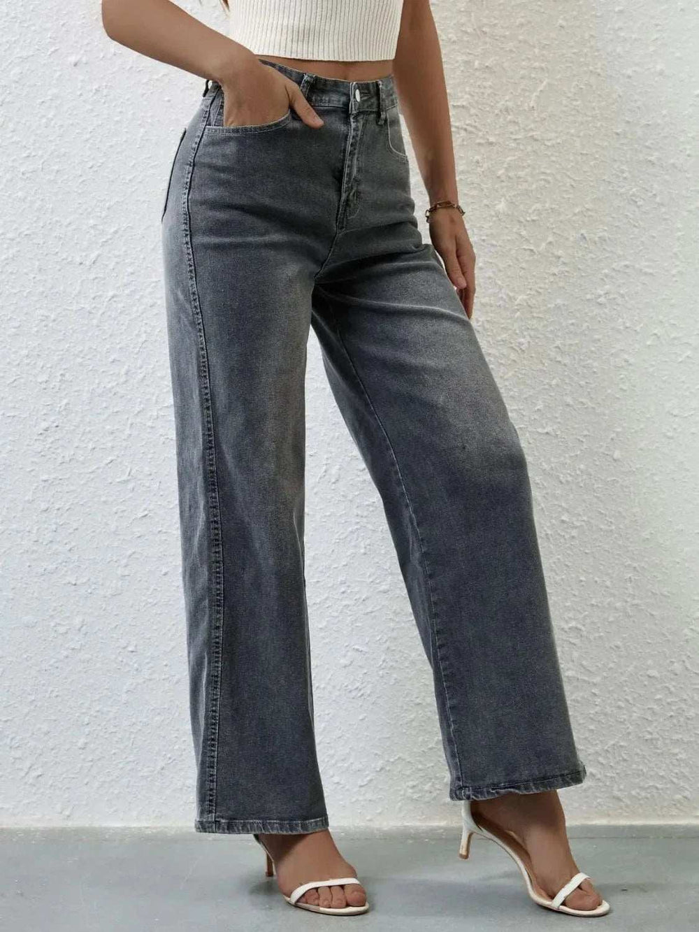 High Rise Wide Leg Jeans - Trendsi - Flyclothing LLC