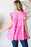 Heimish Full Size Tiered Leopard Round Neck Blouse with Ruffled Detail Plus Size - Trendsi