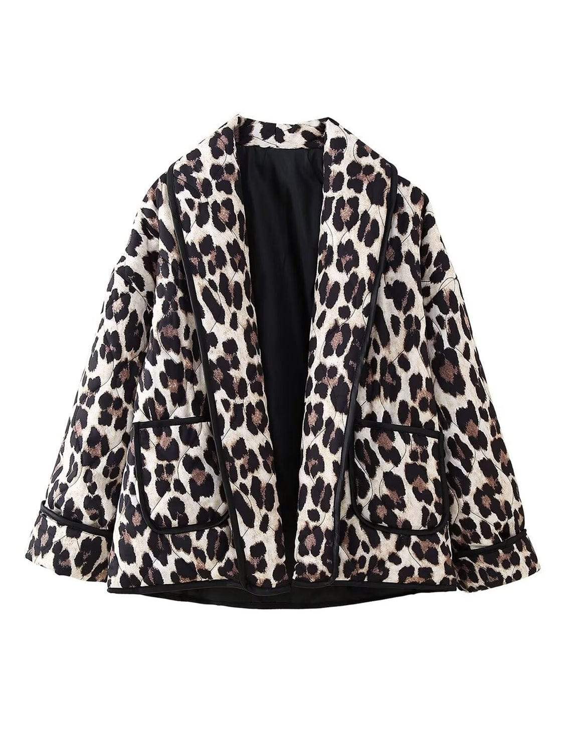 Leopard Open Front Long Sleeve Outerwear - Trendsi - Flyclothing LLC