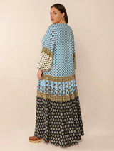 Plus Size Printed V-Neck Balloon Sleeve Maxi Dress - Trendsi - Flyclothing LLC
