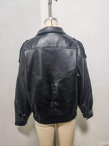 Zip-Up Faux Leather Moto Jacket - Trendsi - Flyclothing LLC