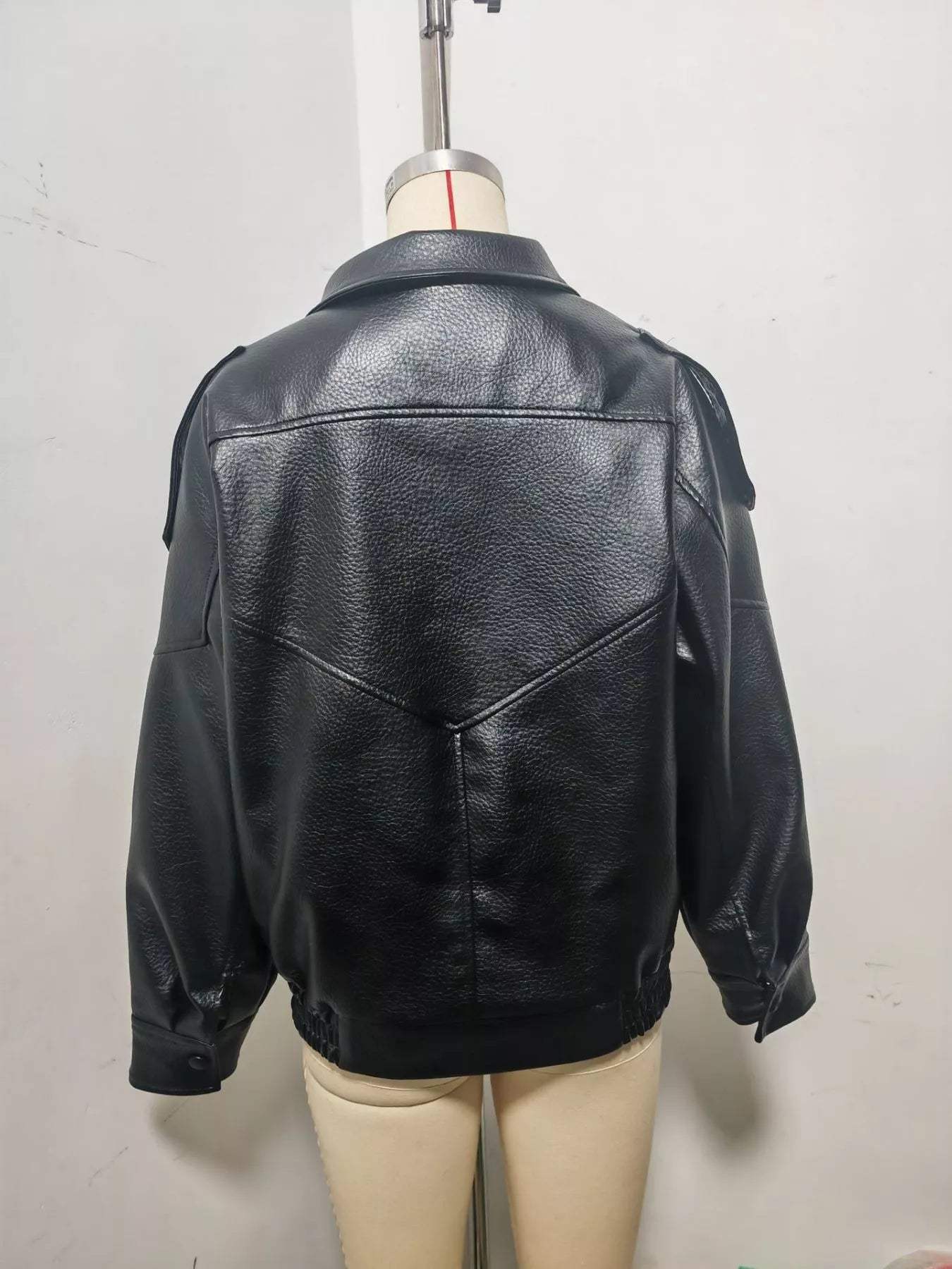 Zip-Up Faux Leather Moto Jacket - Trendsi - Flyclothing LLC