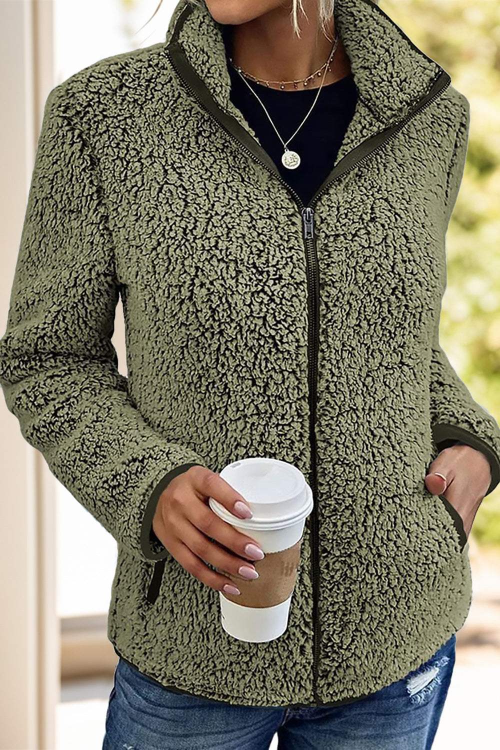 Pocketed Zip Up Turtleneck Jacket - Trendsi - Flyclothing LLC