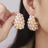 Titanium Steel Inlaid Imitation Pearl Earrings - Trendsi - Flyclothing LLC