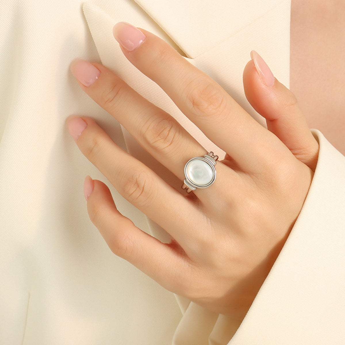 Titanium Steel White Sea Shell Ring - Trendsi - Flyclothing LLC