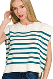 Zenana Oversized Crew Neck Stripe Sweater Vest - Trendsi