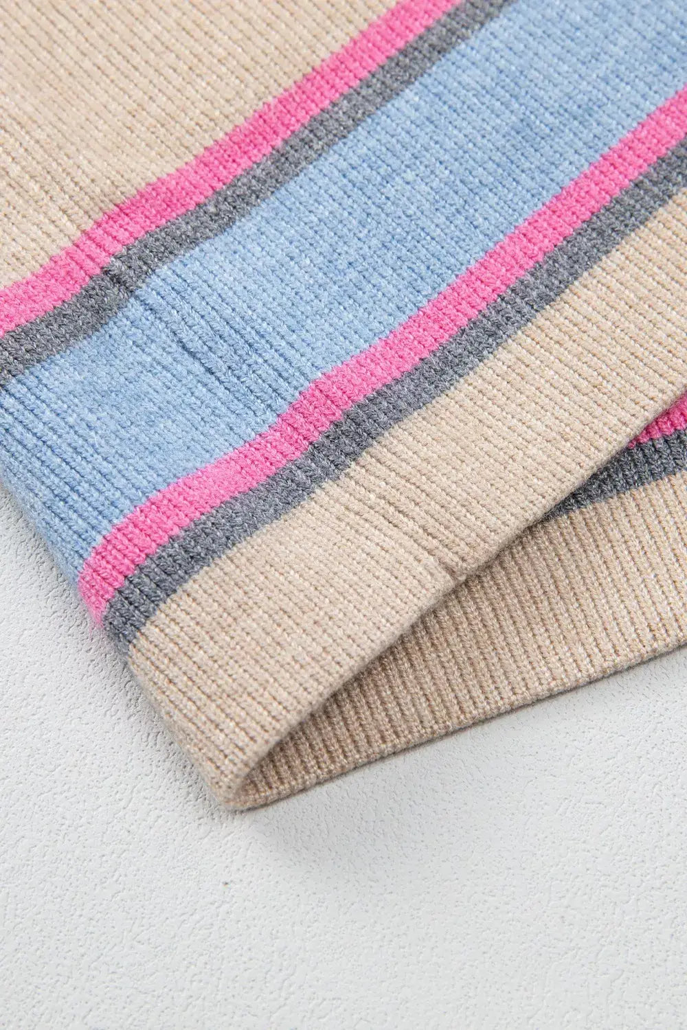 Striped Color Block Johnny Collar Sweater - Trendsi - Flyclothing LLC