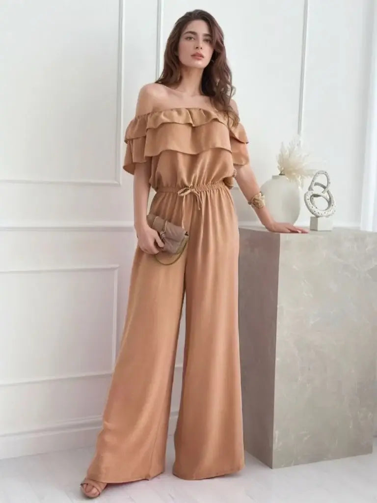 Ruffled Off-Shoulder Wide Leg Jumpsuit - Trendsi - Flyclothing LLC