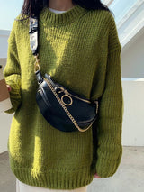 Chain Decor Crescent Crossbody Bag - Trendsi - Flyclothing LLC