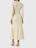 Openwork Round Neck Long Sleeve Sweater Dress - Trendsi - Flyclothing LLC