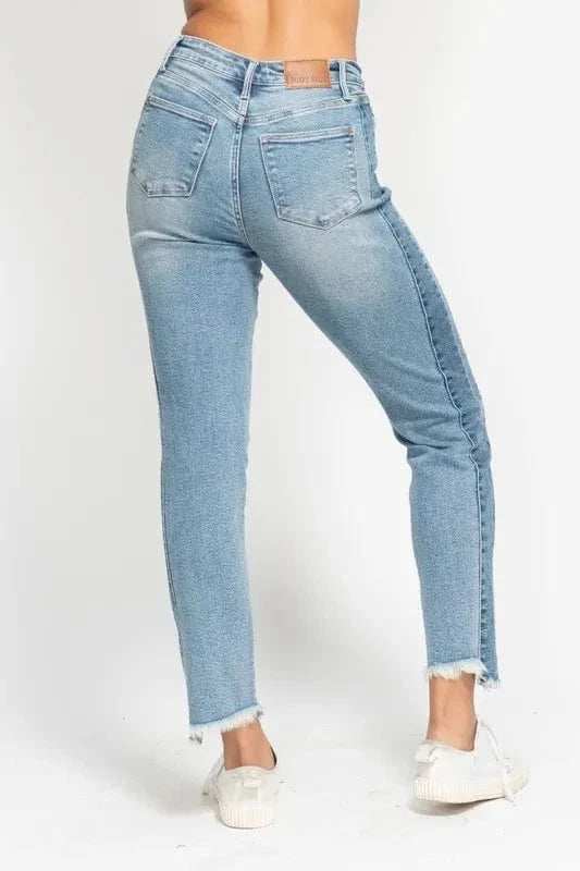 Judy Blue Full Size Vintage Wash Side Panel Detail with Fray Hem Slim Plus Size - Trendsi - Flyclothing LLC