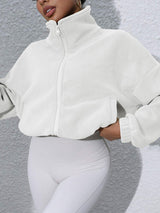Drawstring Turtleneck Zip Up Long Sleeve Jacket - Trendsi - Flyclothing LLC