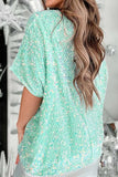 Layered Sequin V-Neck Half Sleeve Top - Trendsi - Flyclothing LLC
