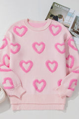 High-Low Heart Round Neck Long Sleeve Sweater - Trendsi