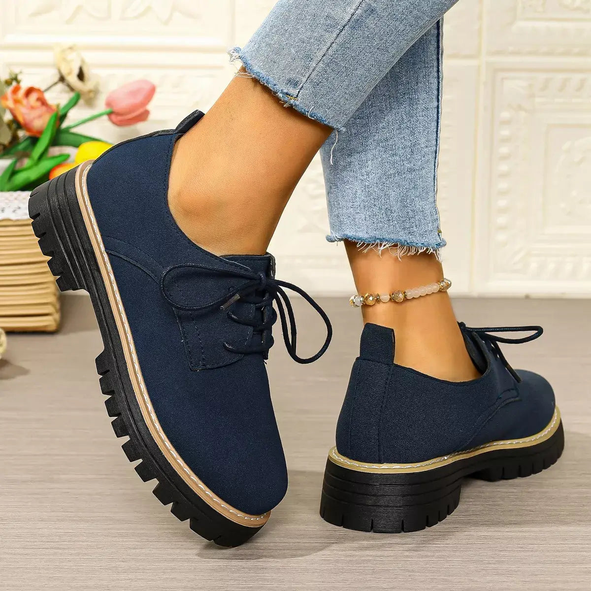Round Toe Lace-Up Loafers - Trendsi - Flyclothing LLC
