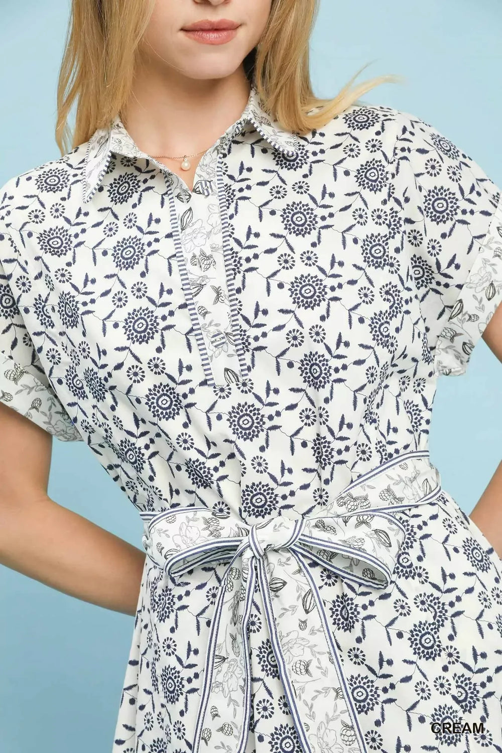 Umgee Border Print Belted Shirt Dress - Trendsi - Flyclothing LLC