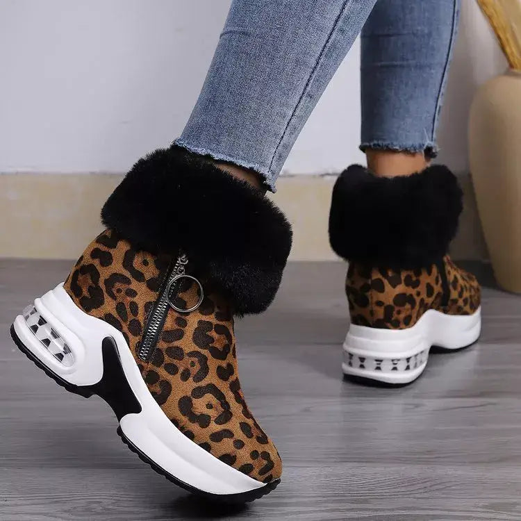 Fuzzy Side Zipper Platform Ankle Boots - Trendsi - Flyclothing LLC