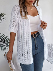 Openwork Open Front Half Sleeve Cardigan - Trendsi