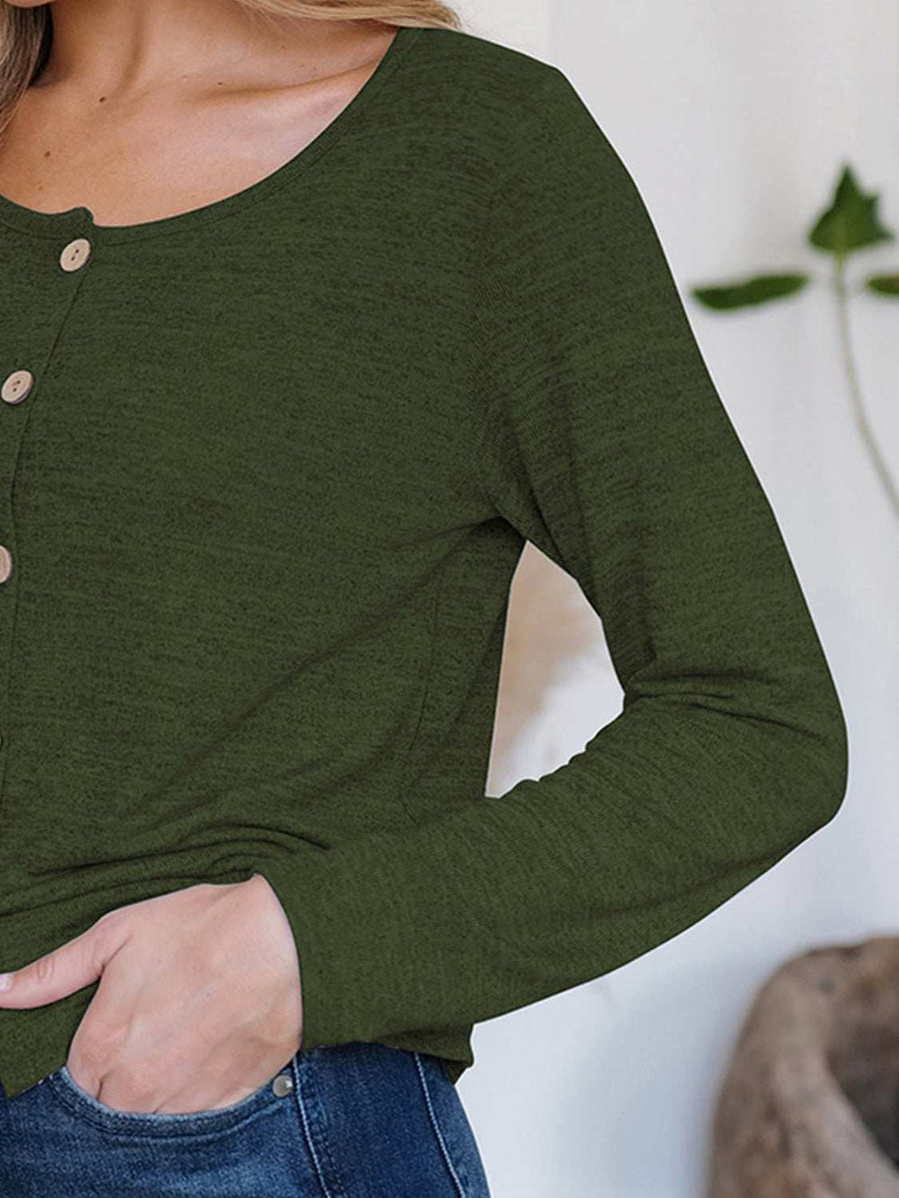 Button Up Round Neck Long Sleeve Cardigan - Trendsi - Flyclothing LLC