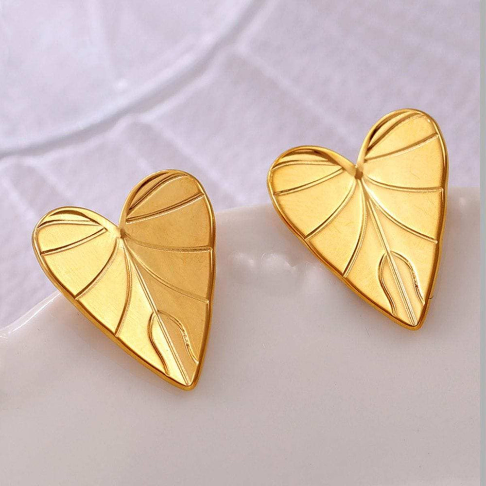 Stainless Steel Heart Leaf Stud Earring - Trendsi - Flyclothing LLC