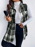 Honey Plus Size Pocketed Plaid Button Up Vest Coat - Trendsi - Flyclothing LLC