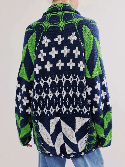 Collared Neck Long Sleeve Cardigan - Trendsi - Flyclothing LLC