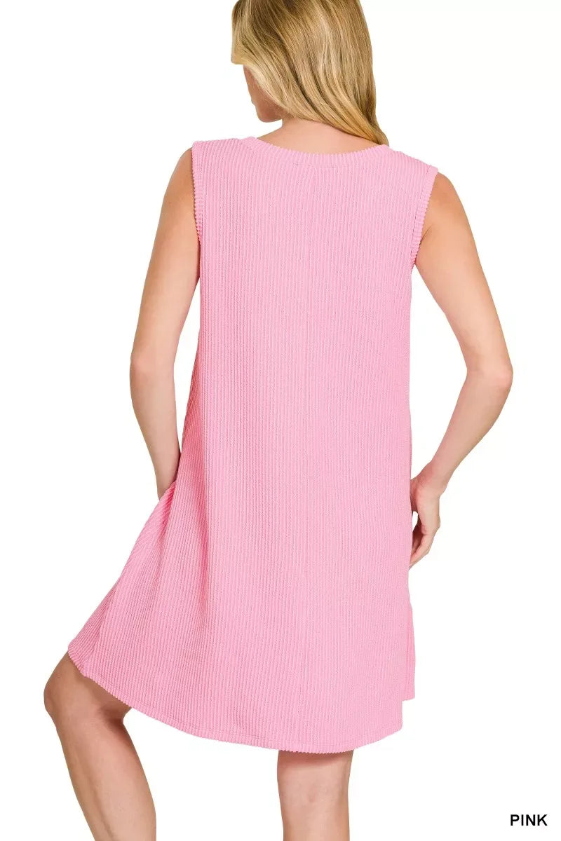 Zenana Raised Rib Sleeveless Mini Dress - Trendsi - Flyclothing LLC