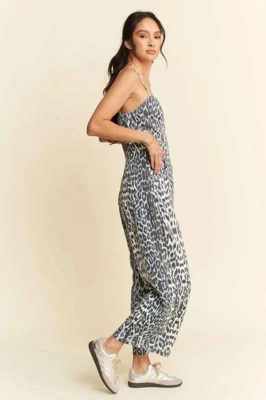 Davi & Dani Leopard Spaghetti Straps Wide Leg Jumpsuit - Trendsi - Flyclothing LLC