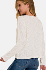 Zenana V-Neck Dropped Shoulder Long Sleeve T-Shirt - Trendsi - Flyclothing LLC