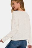 Zenana V-Neck Dropped Shoulder Long Sleeve T-Shirt - Trendsi - Flyclothing LLC