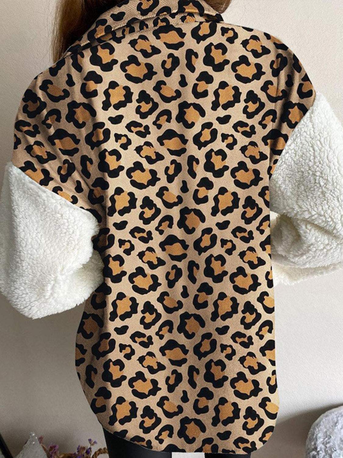 Fuzzy Button Up Long Sleeve Jacket - Trendsi - Flyclothing LLC