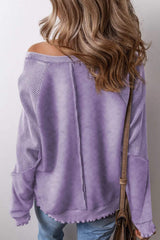 Exposed Seam Long Sleeve Sweatshirt - Trendsi - Flyclothing LLC