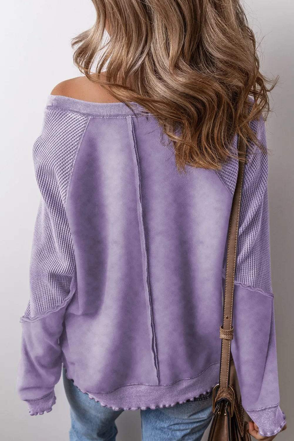 Exposed Seam Long Sleeve Sweatshirt - Trendsi - Flyclothing LLC