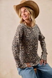 BiBi Leopard Print Washed Waffle Thermal Top with Thumb - Trendsi - Flyclothing LLC