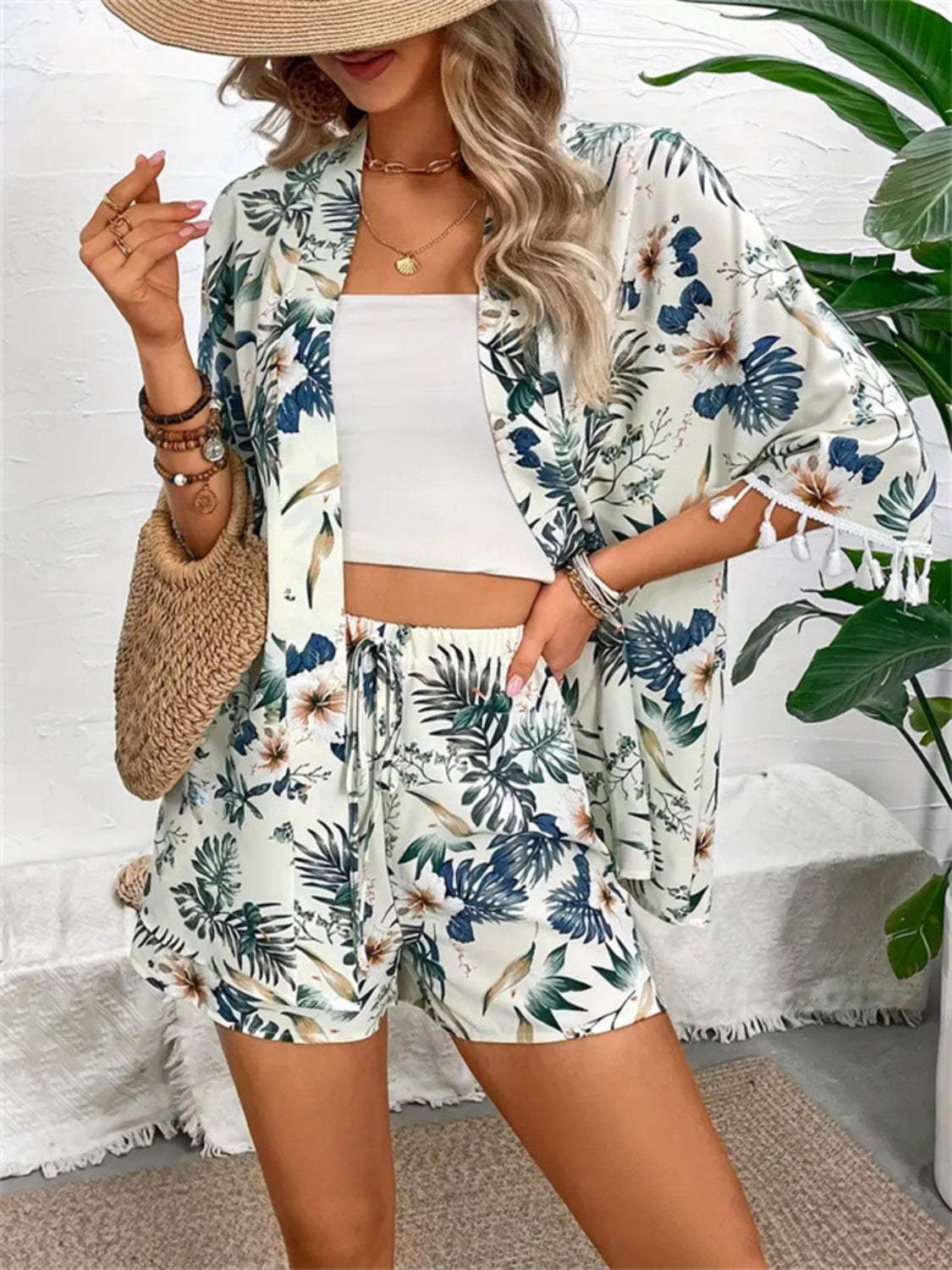 Printed Half Sleeve Top and Shorts Set - Trendsi - Flyclothing LLC