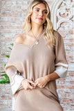 First Love Contrast V Neck Ribbed Knit Top - Trendsi