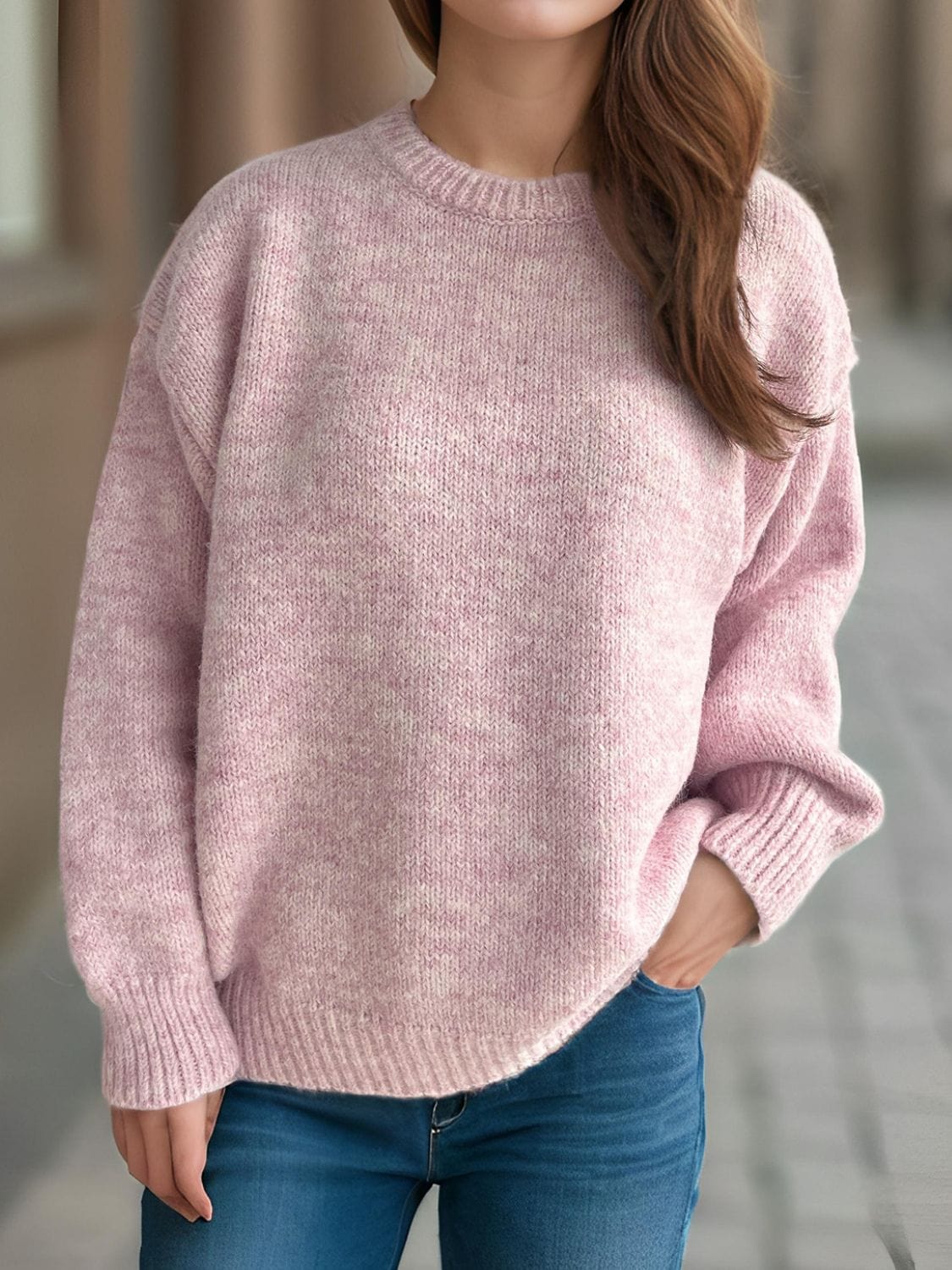 Round Neck Long Sleeve Sweater - Trendsi