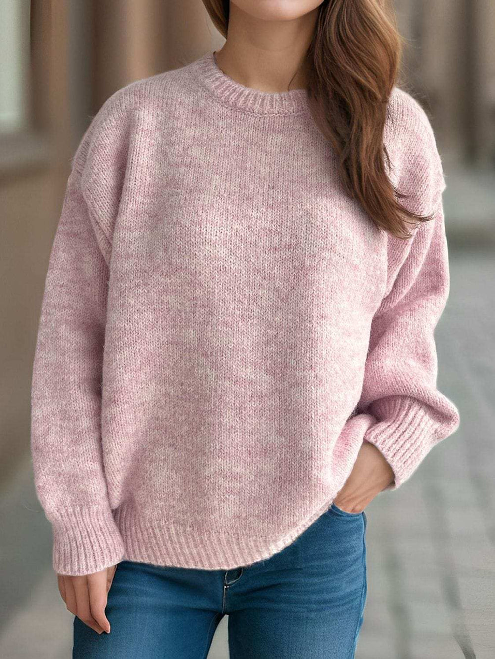 Round Neck Long Sleeve Sweater - Trendsi - Flyclothing LLC