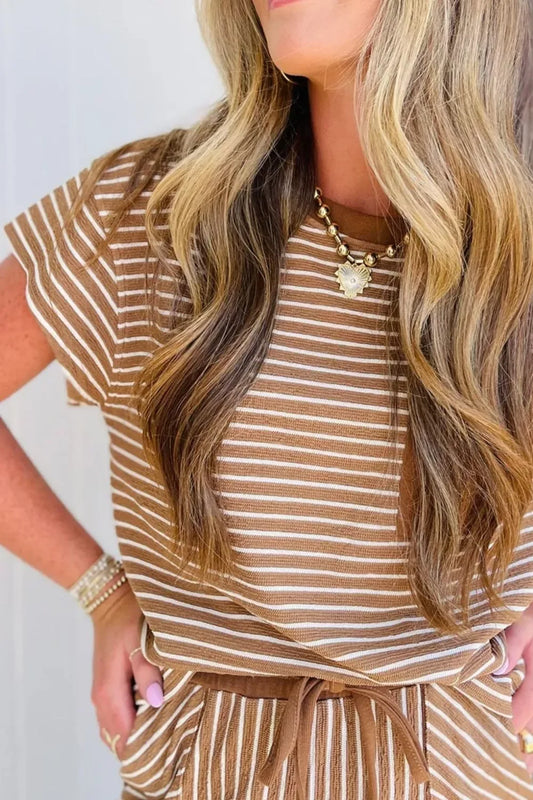 Striped Casual Short Sleeve Top and Pants Two-Piece Set - Trendsi - Flyclothing LLC