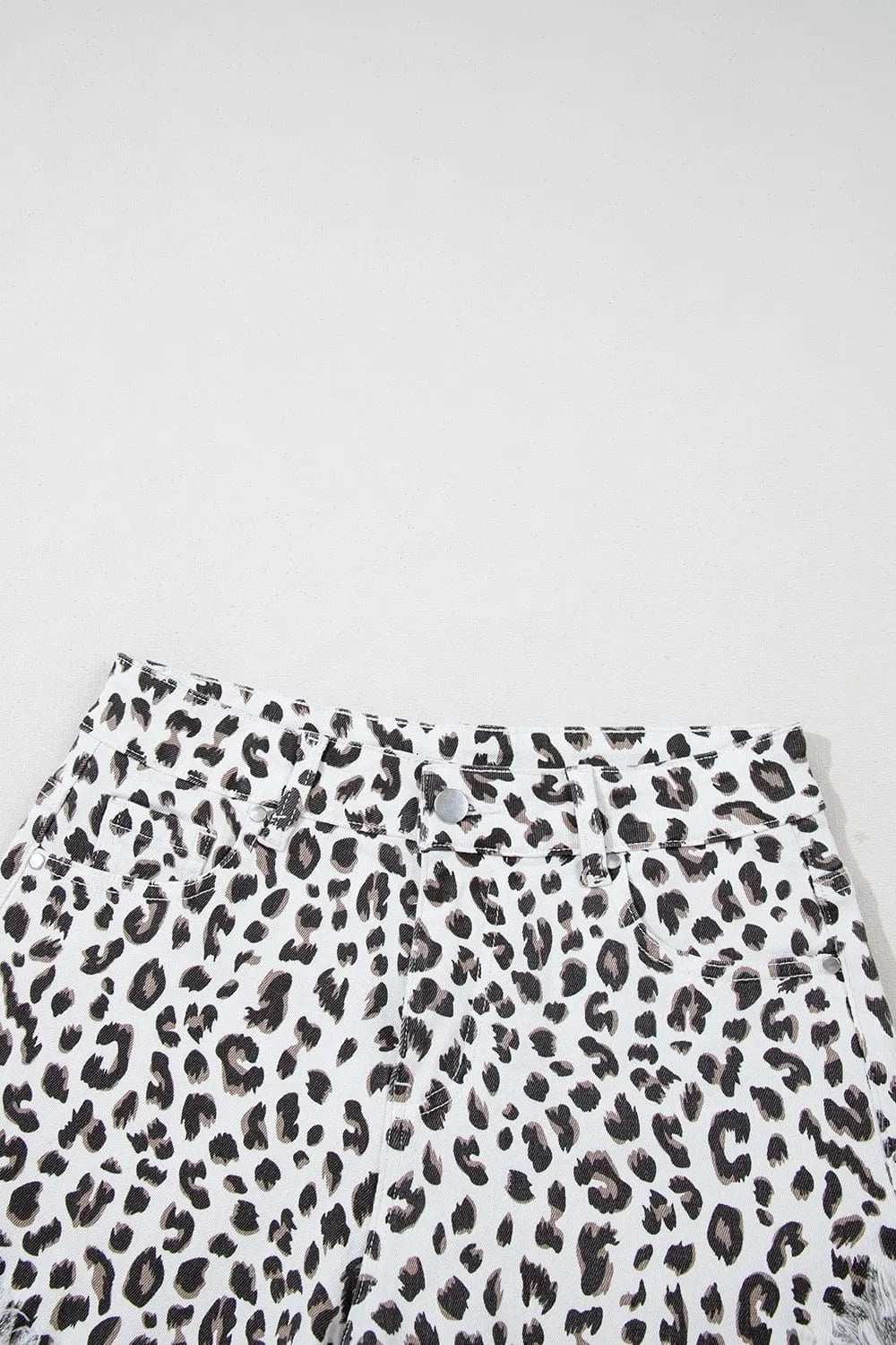 Leopard Frayed Hem Denim Shorts - Trendsi - Flyclothing LLC